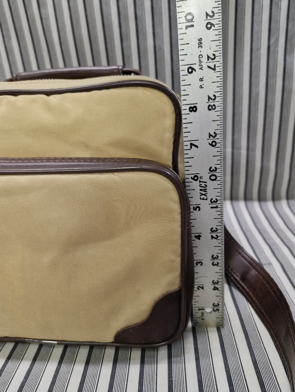 Vintage Camera Bag Canvas & Brown Leather Crossbody Multi Pocket